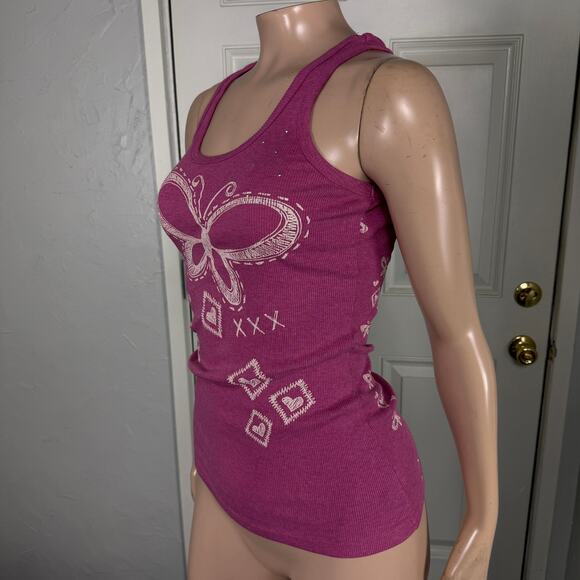 Vintage Y2k Self Esteem Tank Top Shirt M Butterfly Cotton Print Ribbed Knit Y10 - Picture 2 of 5